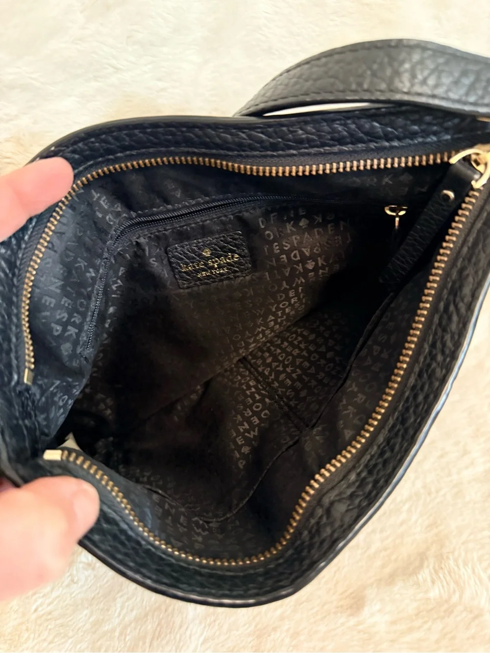 kate spade Black Pebbled Leather Crossbody Bag with Gold Accents